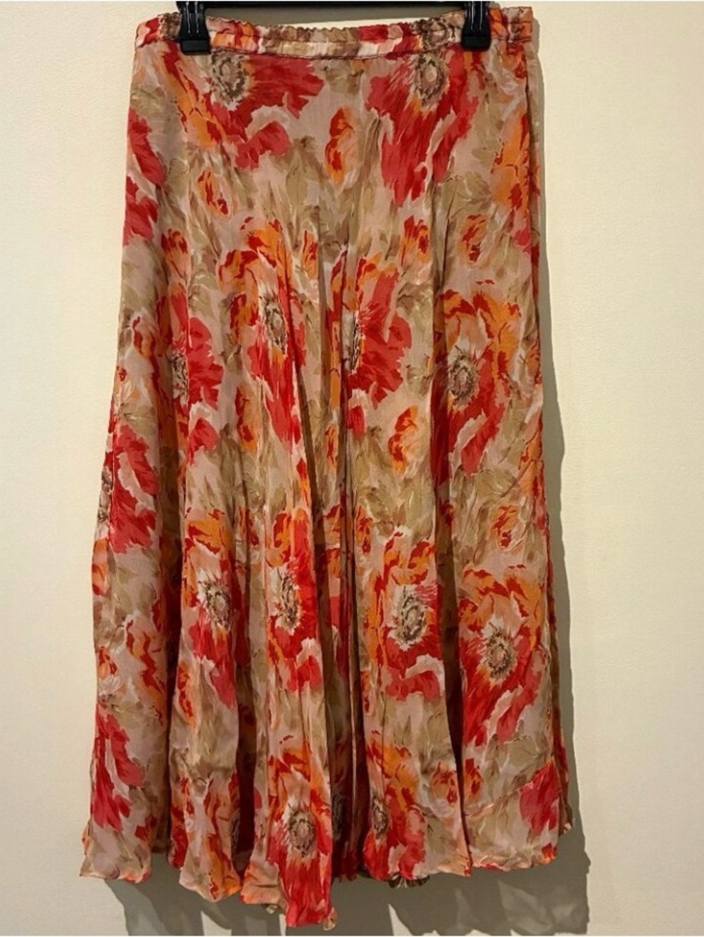 Floral Maxi Skirt in Coral and Beige - XL